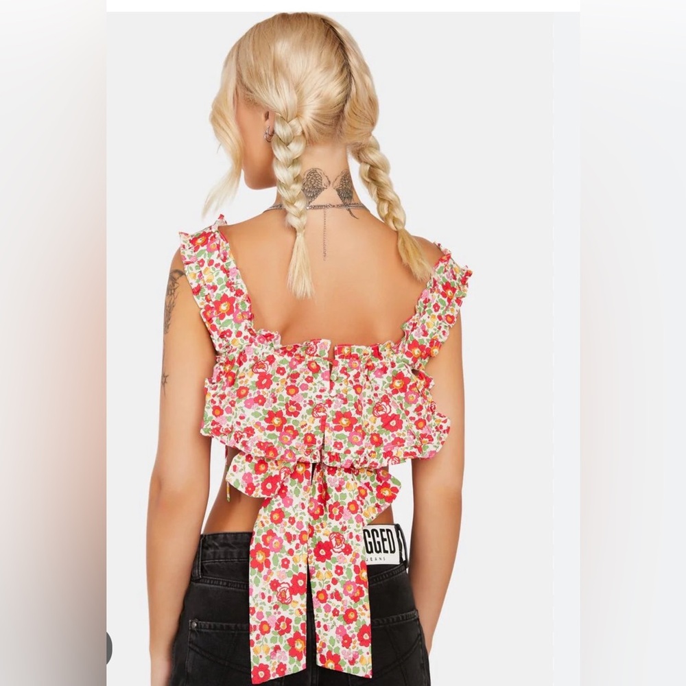 For Love & Lemons Pink Floral Ruffle Crop Top - Picture 4 of 6